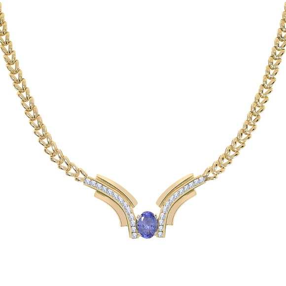 4.79 Ct. tw. Tanzanite & Diamond V Shape Necklace 14K - Picture 2 of 4